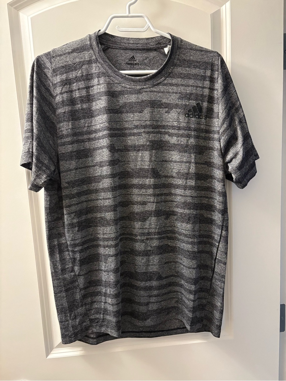 adidas Men’s Dark Gray Heathered Striped Short Sleeve Tee